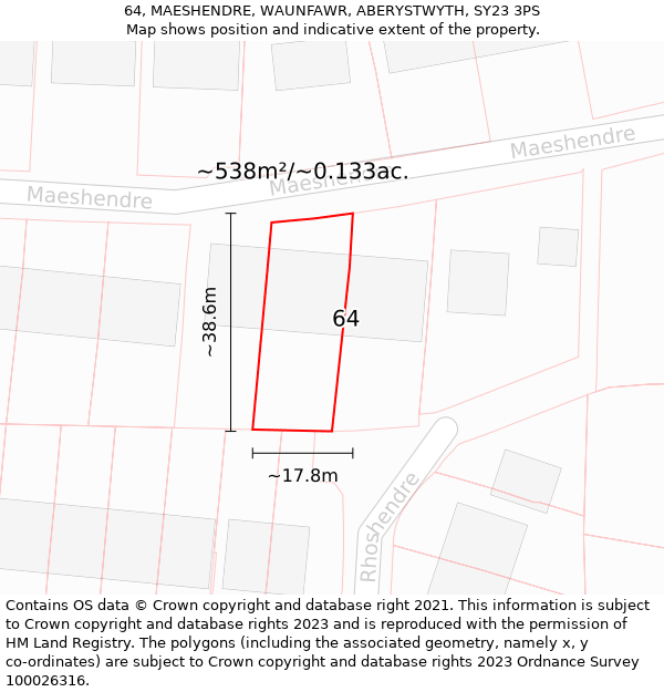 64, MAESHENDRE, WAUNFAWR, ABERYSTWYTH, SY23 3PS: Plot and title map