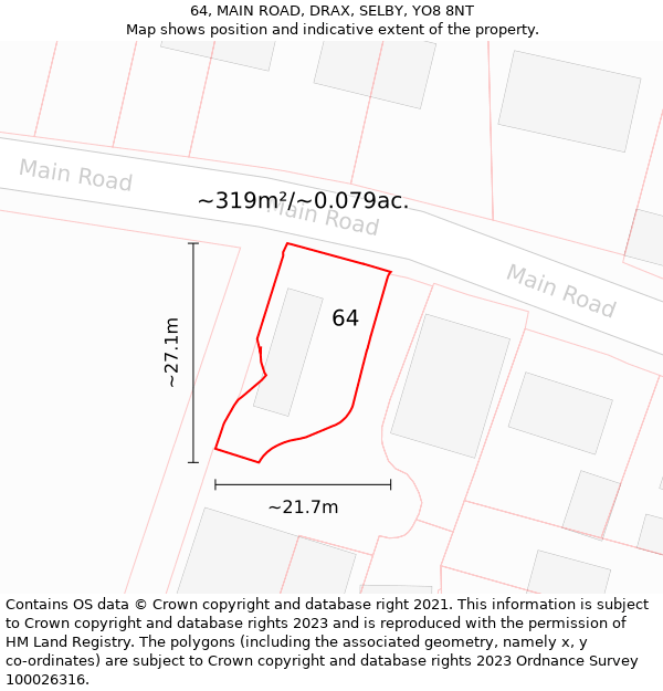 64, MAIN ROAD, DRAX, SELBY, YO8 8NT: Plot and title map