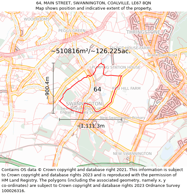 64, MAIN STREET, SWANNINGTON, COALVILLE, LE67 8QN: Plot and title map