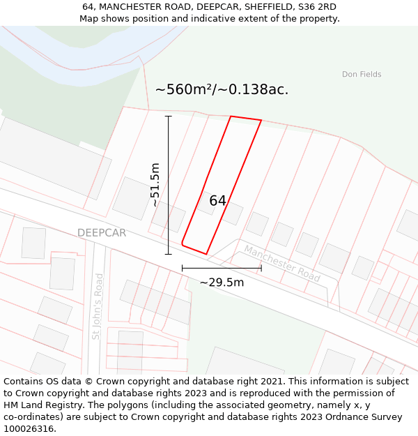 64, MANCHESTER ROAD, DEEPCAR, SHEFFIELD, S36 2RD: Plot and title map