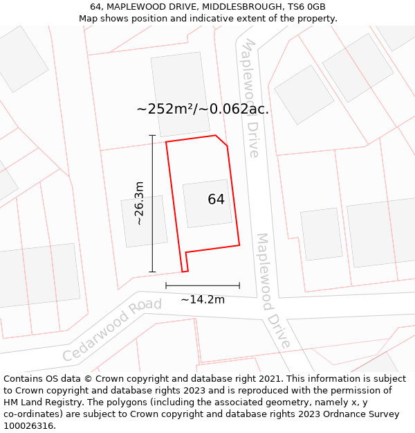 64, MAPLEWOOD DRIVE, MIDDLESBROUGH, TS6 0GB: Plot and title map