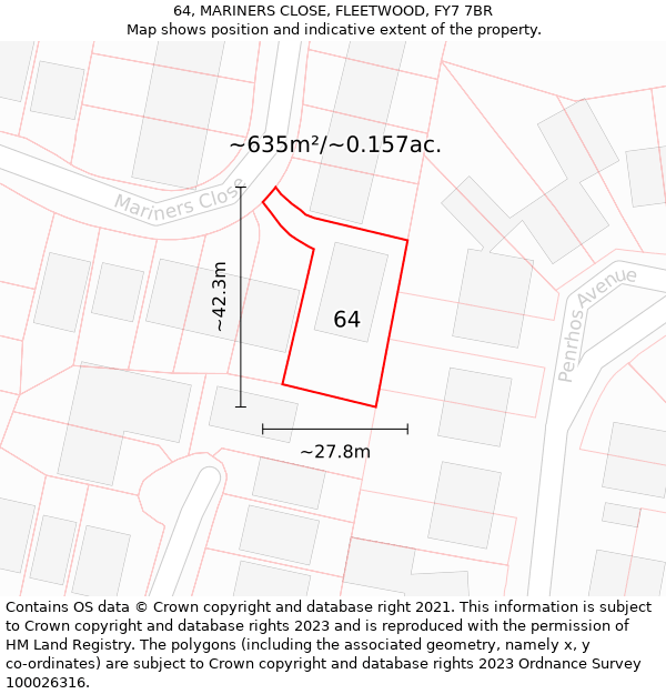 64, MARINERS CLOSE, FLEETWOOD, FY7 7BR: Plot and title map