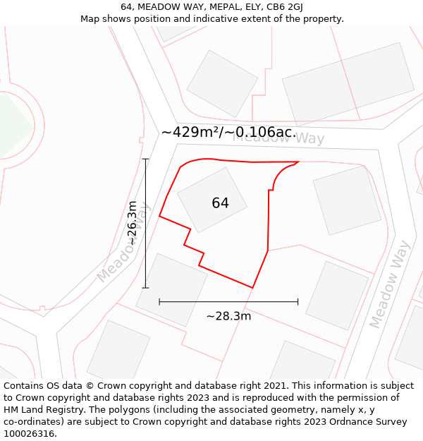 64, MEADOW WAY, MEPAL, ELY, CB6 2GJ: Plot and title map