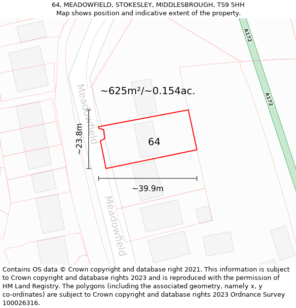 64, MEADOWFIELD, STOKESLEY, MIDDLESBROUGH, TS9 5HH: Plot and title map