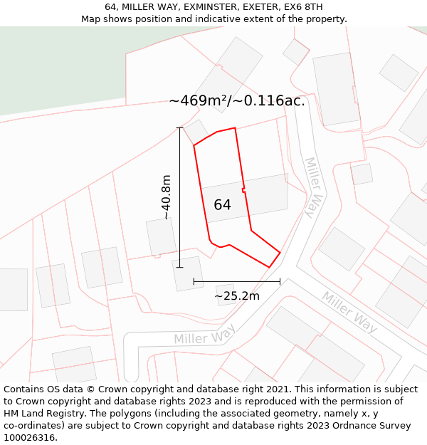 64, MILLER WAY, EXMINSTER, EXETER, EX6 8TH: Plot and title map