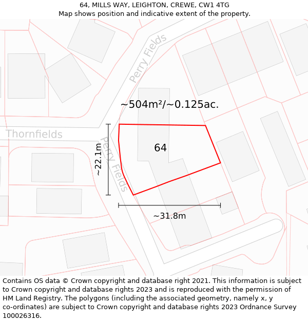 64, MILLS WAY, LEIGHTON, CREWE, CW1 4TG: Plot and title map