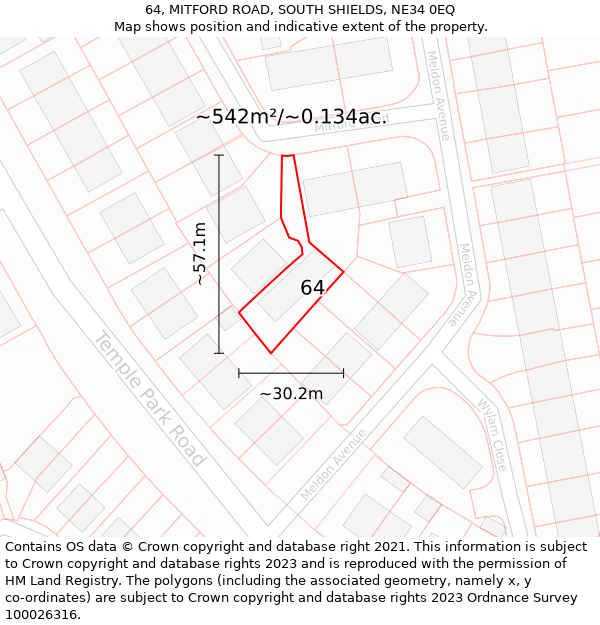 64, MITFORD ROAD, SOUTH SHIELDS, NE34 0EQ: Plot and title map