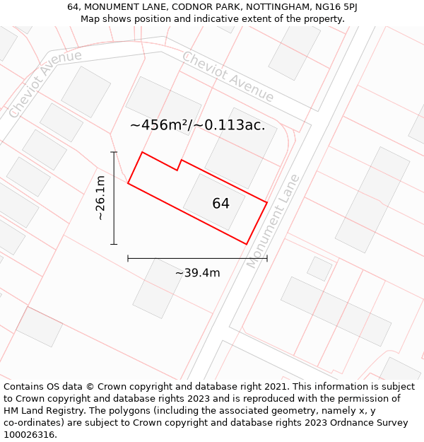 64, MONUMENT LANE, CODNOR PARK, NOTTINGHAM, NG16 5PJ: Plot and title map