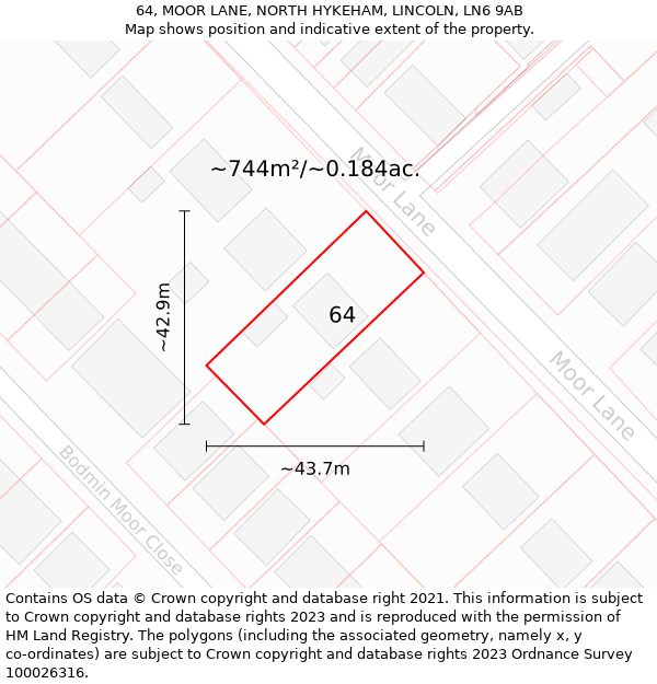 64, MOOR LANE, NORTH HYKEHAM, LINCOLN, LN6 9AB: Plot and title map