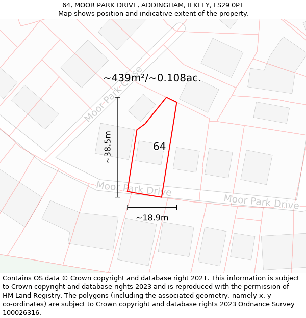 64, MOOR PARK DRIVE, ADDINGHAM, ILKLEY, LS29 0PT: Plot and title map