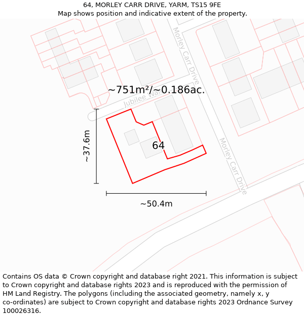 64, MORLEY CARR DRIVE, YARM, TS15 9FE: Plot and title map