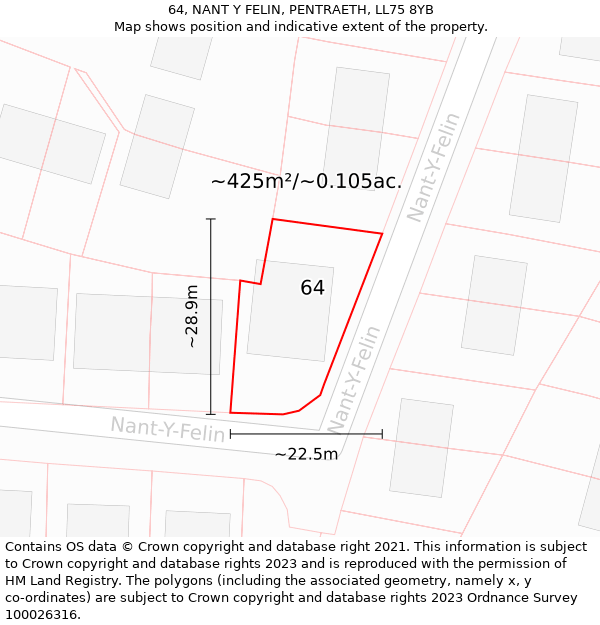 64, NANT Y FELIN, PENTRAETH, LL75 8YB: Plot and title map