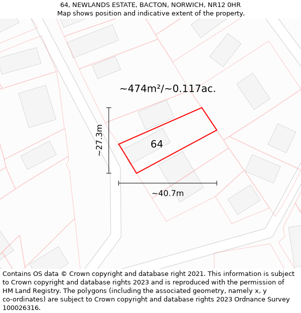 64, NEWLANDS ESTATE, BACTON, NORWICH, NR12 0HR: Plot and title map