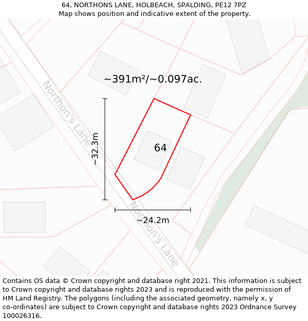 64, NORTHONS LANE, HOLBEACH, SPALDING, PE12 7PZ: Plot and title map