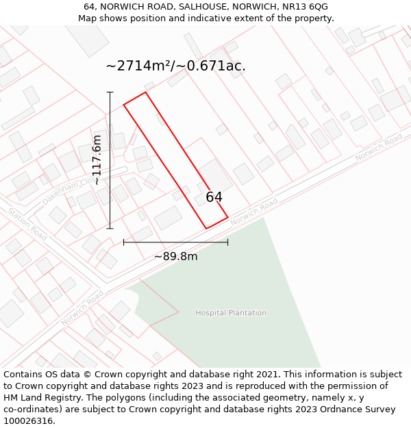 64, NORWICH ROAD, SALHOUSE, NORWICH, NR13 6QG: Plot and title map