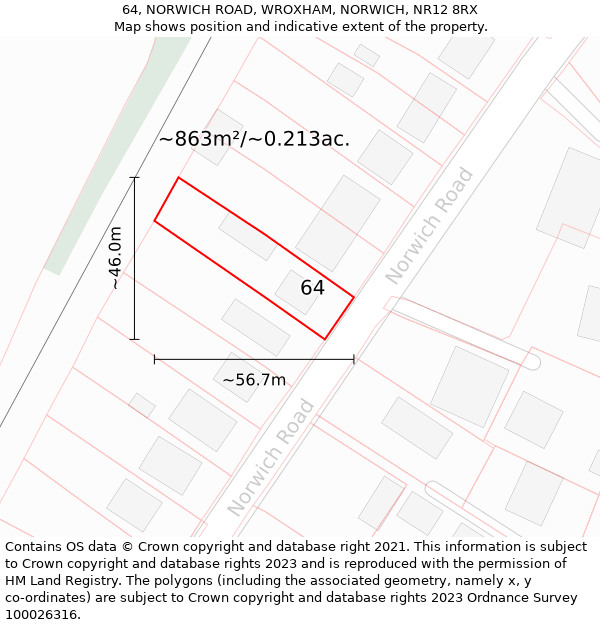 64, NORWICH ROAD, WROXHAM, NORWICH, NR12 8RX: Plot and title map