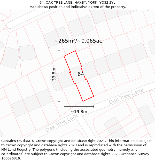 64, OAK TREE LANE, HAXBY, YORK, YO32 2YL: Plot and title map