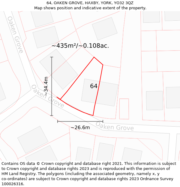 64, OAKEN GROVE, HAXBY, YORK, YO32 3QZ: Plot and title map