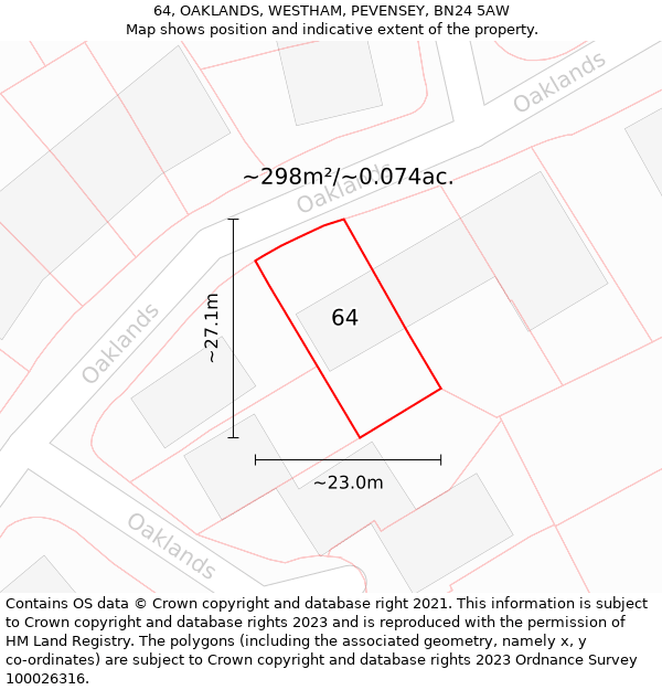 64, OAKLANDS, WESTHAM, PEVENSEY, BN24 5AW: Plot and title map