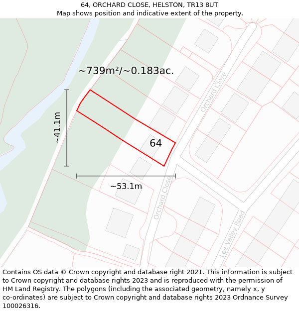 64, ORCHARD CLOSE, HELSTON, TR13 8UT: Plot and title map