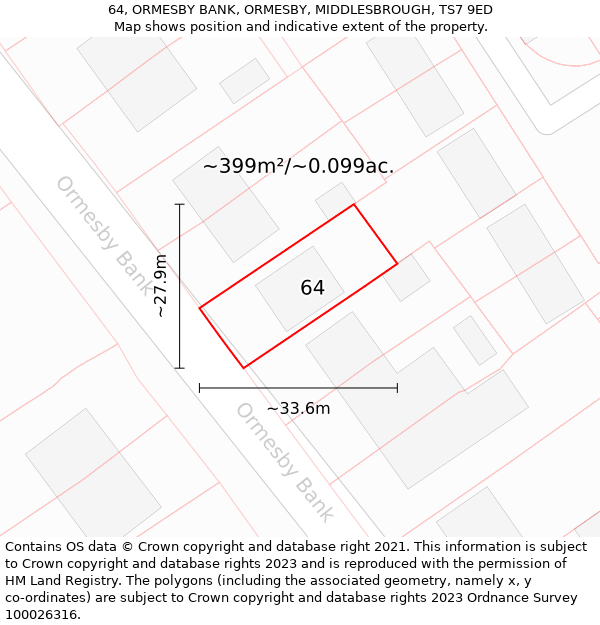 64, ORMESBY BANK, ORMESBY, MIDDLESBROUGH, TS7 9ED: Plot and title map