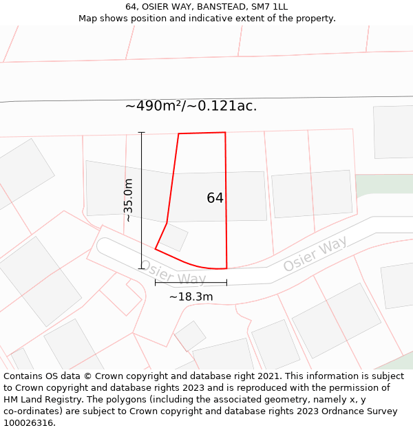 64, OSIER WAY, BANSTEAD, SM7 1LL: Plot and title map