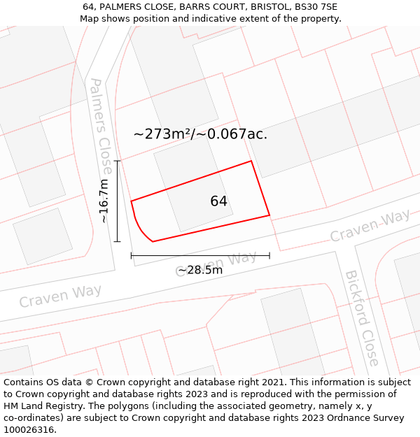 64, PALMERS CLOSE, BARRS COURT, BRISTOL, BS30 7SE: Plot and title map