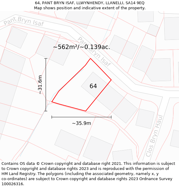 64, PANT BRYN ISAF, LLWYNHENDY, LLANELLI, SA14 9EQ: Plot and title map