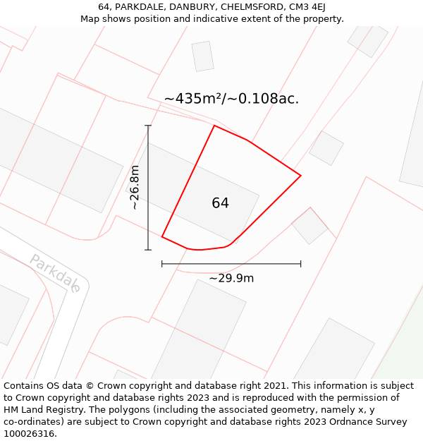 64, PARKDALE, DANBURY, CHELMSFORD, CM3 4EJ: Plot and title map