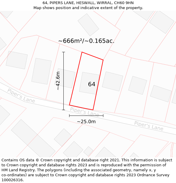 64, PIPERS LANE, HESWALL, WIRRAL, CH60 9HN: Plot and title map