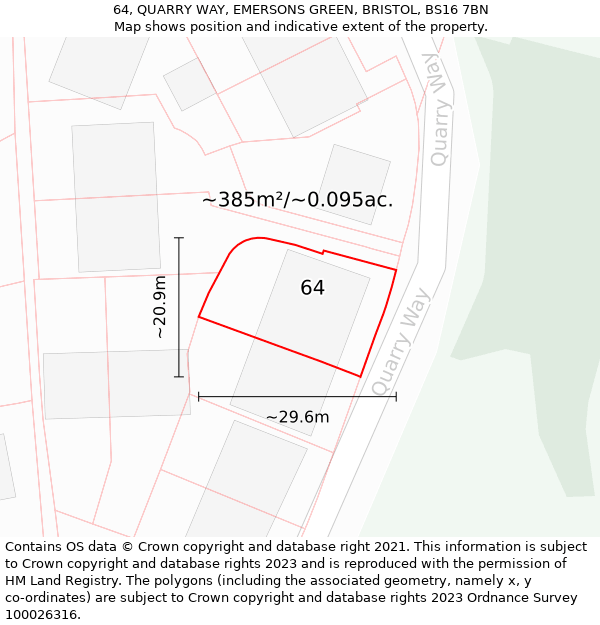 64, QUARRY WAY, EMERSONS GREEN, BRISTOL, BS16 7BN: Plot and title map
