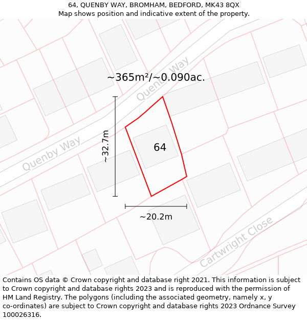 64, QUENBY WAY, BROMHAM, BEDFORD, MK43 8QX: Plot and title map