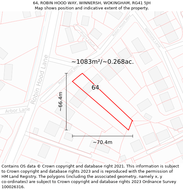 64, ROBIN HOOD WAY, WINNERSH, WOKINGHAM, RG41 5JH: Plot and title map