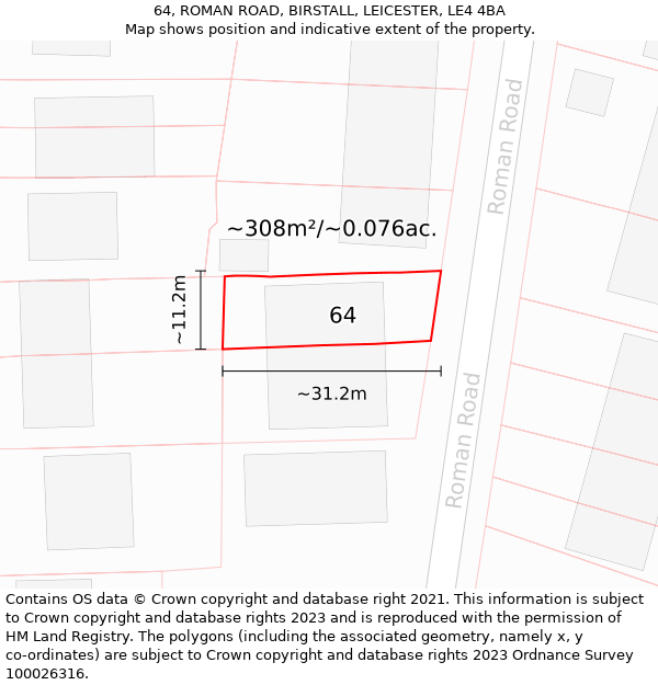 64, ROMAN ROAD, BIRSTALL, LEICESTER, LE4 4BA: Plot and title map