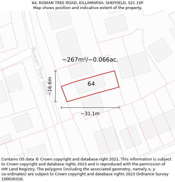 64, ROWAN TREE ROAD, KILLAMARSH, SHEFFIELD, S21 1SP: Plot and title map