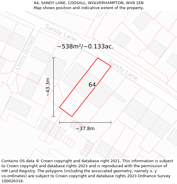 64, SANDY LANE, CODSALL, WOLVERHAMPTON, WV8 1EN: Plot and title map