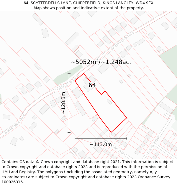 64, SCATTERDELLS LANE, CHIPPERFIELD, KINGS LANGLEY, WD4 9EX: Plot and title map