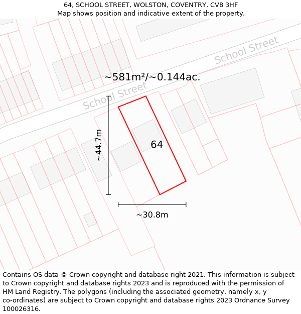 64, SCHOOL STREET, WOLSTON, COVENTRY, CV8 3HF: Plot and title map