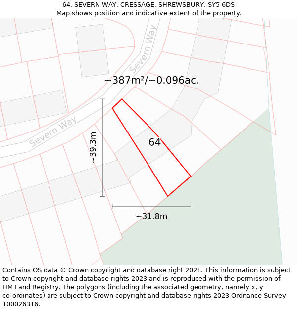 64, SEVERN WAY, CRESSAGE, SHREWSBURY, SY5 6DS: Plot and title map