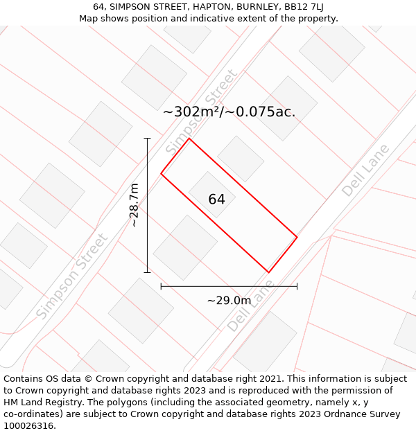 64, SIMPSON STREET, HAPTON, BURNLEY, BB12 7LJ: Plot and title map