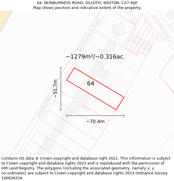 64, SKINBURNESS ROAD, SILLOTH, WIGTON, CA7 4QF: Plot and title map