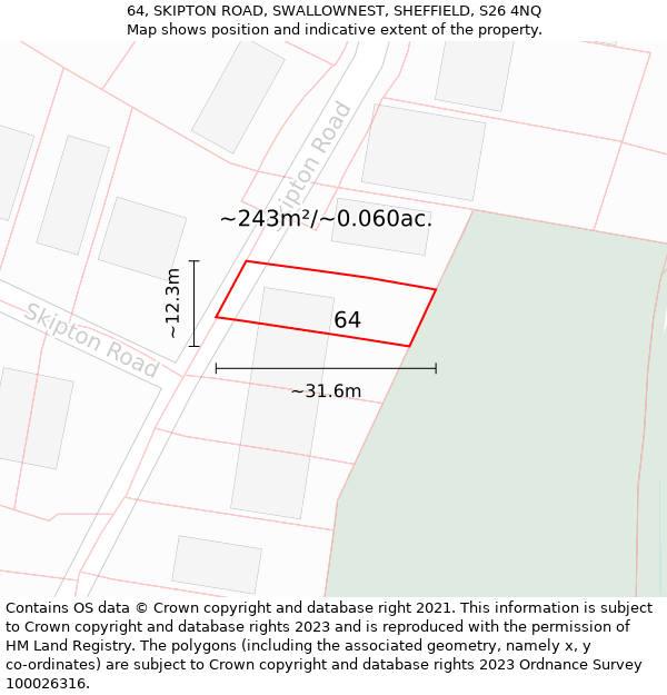 64, SKIPTON ROAD, SWALLOWNEST, SHEFFIELD, S26 4NQ: Plot and title map