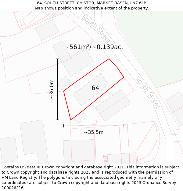 64, SOUTH STREET, CAISTOR, MARKET RASEN, LN7 6LP: Plot and title map