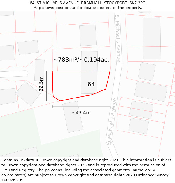 64, ST MICHAELS AVENUE, BRAMHALL, STOCKPORT, SK7 2PG: Plot and title map