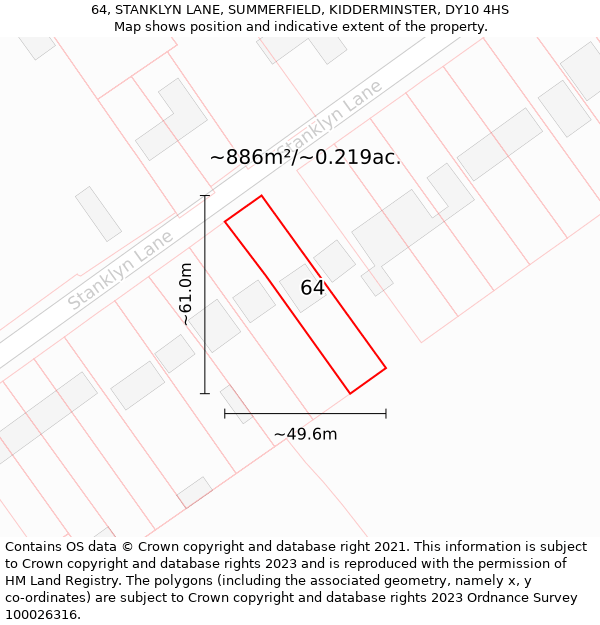 64, STANKLYN LANE, SUMMERFIELD, KIDDERMINSTER, DY10 4HS: Plot and title map