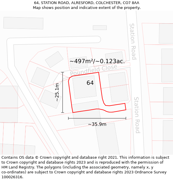 64, STATION ROAD, ALRESFORD, COLCHESTER, CO7 8AA: Plot and title map