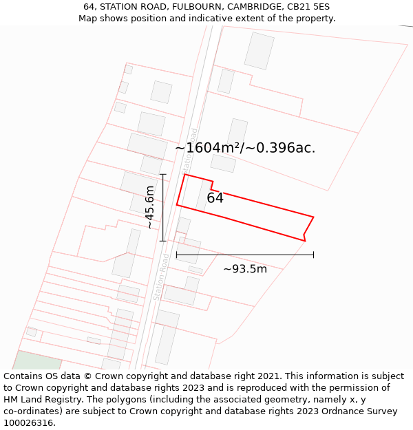 64, STATION ROAD, FULBOURN, CAMBRIDGE, CB21 5ES: Plot and title map