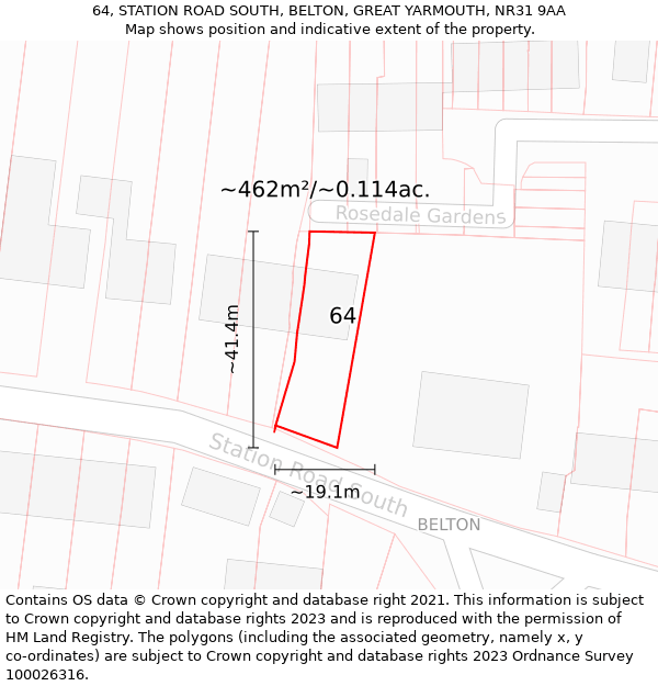 64, STATION ROAD SOUTH, BELTON, GREAT YARMOUTH, NR31 9AA: Plot and title map