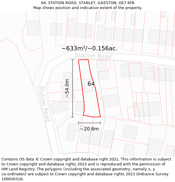 64, STATION ROAD, STANLEY, ILKESTON, DE7 6FB: Plot and title map