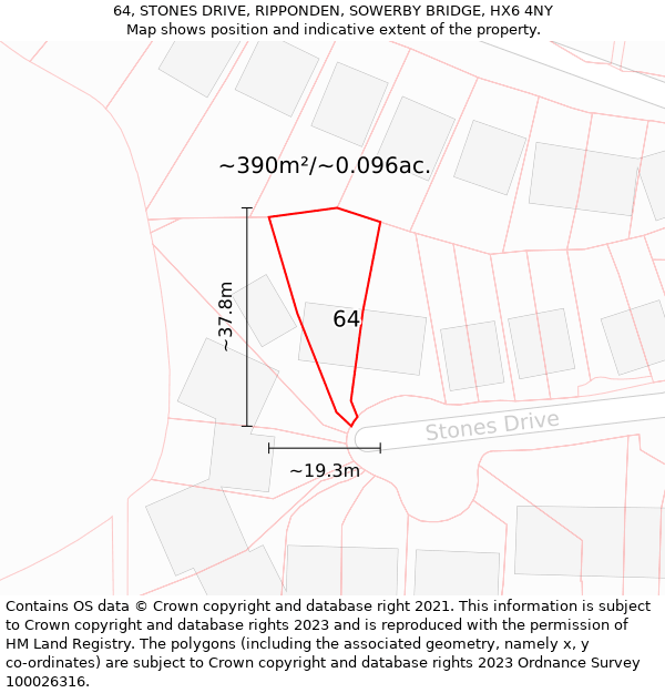 64, STONES DRIVE, RIPPONDEN, SOWERBY BRIDGE, HX6 4NY: Plot and title map